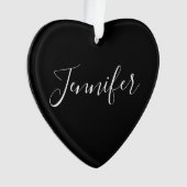 お名前 |黒エレガントの白いスクリプト オーナメント (正面)