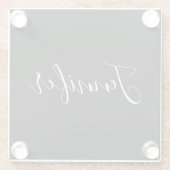 お名前 |黒エレガントの白いスクリプト ガラスコースター (裏面)