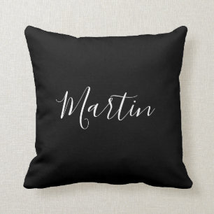 お名前  黒エレガントの白いスクリプト クッション