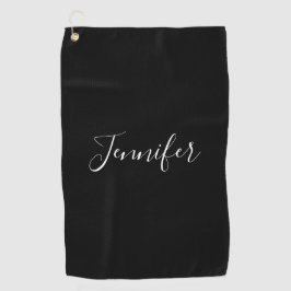お名前 |黒エレガントの白いスクリプト ゴルフタオル
