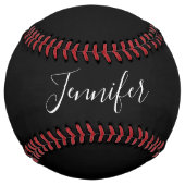 お名前 |黒エレガントの白いスクリプト ソフトボール (裏面)