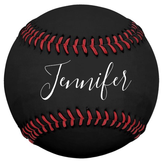 お名前 |黒エレガントの白いスクリプト ソフトボール (正面)