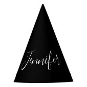 お名前 |黒エレガントの白いスクリプト パーティーハット (正面)