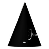 お名前 |黒エレガントの白いスクリプト パーティーハット (左)