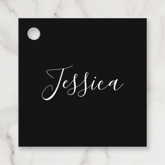 お名前 |黒エレガントの白いスクリプト フェイバータグ (正面)