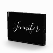 お名前 |黒エレガントの白いスクリプト フォトブロック (右)