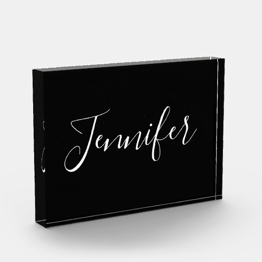 お名前 |黒エレガントの白いスクリプト フォトブロック (左)