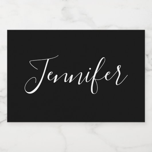 お名前 |黒エレガントの白いスクリプト フードラベル (シングルラベル)