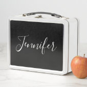 お名前 |黒エレガントの白いスクリプト メタルランチボックス (インサイチュ)