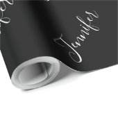 お名前 |黒エレガントの白いスクリプト ラッピングペーパー (ロールコーナー)