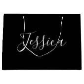 お名前 |黒エレガントの白いスクリプト ラージペーパーバッグ (正面)