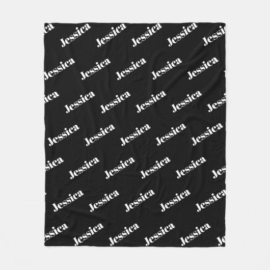 お名前 |黒モダンのレトロ – 白フォント フリースブランケット (正面)