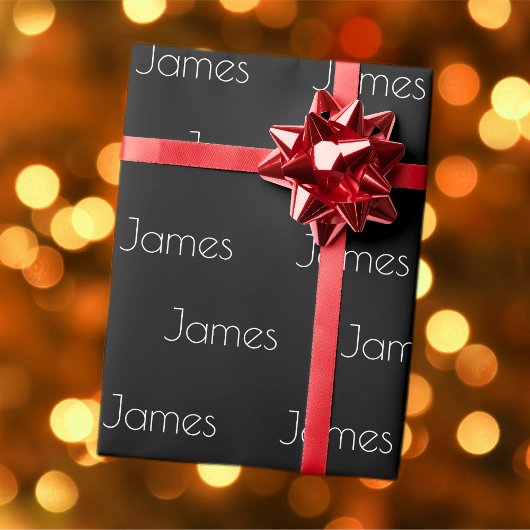 お名前 |黒モダンの白い書体 ラッピングペーパー