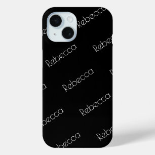 お名前 黒モダンの白い書体 iPhone 15ケース