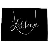 お名前 | 黒地に優雅な白のスクリプト ラージペーパーバッグ (裏面)