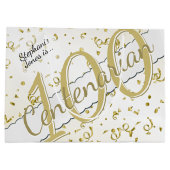 お名前 – 100年100年Centerarian金ゴールド/ホワイト ラージペーパーバッグ (裏面)