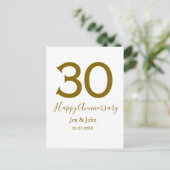 お名前 30周年記念日 ゴールド ボールド レター ポストカード (スタンド正面)