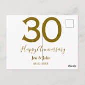 お名前 30周年記念日 ゴールド ボールド レター ポストカード (裏面)