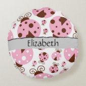 お名前- Ladybugs、Ladybirds - Pink Brown ラウンドクッション (裏面)