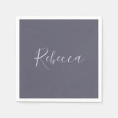 お名前 | Lavenderエレガント Script on Hazy Purple スタンダードカクテルナプキン (正面)
