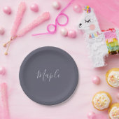 お名前 | Lavenderエレガント Script on Hazy Purple ペーパープレート (パーティー)