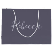 お名前 | Lavenderエレガント Script on Hazy Purple ラージペーパーバッグ (裏面)