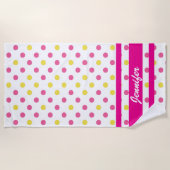 お名前 – Summer Blue and Yellow水玉模様 ビーチタオル (正面)