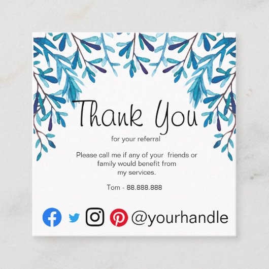 お問い合わせの名刺をお送りいただきありがとうございます スクエア名刺 (正面)