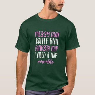 お団子ヘアのコーヒーラン ギャングスタラップ ママの日常 ヴィンテージ Tシャツ