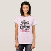 お団子ヘアのママTシャツ, ママの楽しい生活 Tシャツ (正面フル)