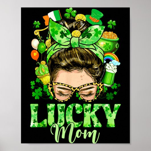 お団子ヘアのラッキーな母さん shamrocks st patrick's da ポスター (正面)