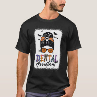 お団子ヘアの歯科助手 スプーキー歯科のハロウィン Tシャツ