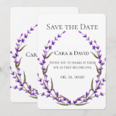 お国 優雅 上品 パープル 花柄 Save the Date I 招待状 (正面/裏面)