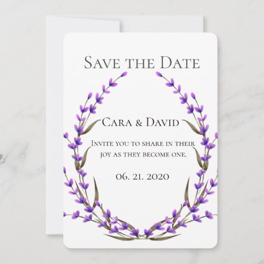 お国 優雅 上品 パープル 花柄 Save the Date I 招待状 (正面)