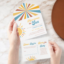 お坊ちゃんが生まれるよ！ベイビーシャワー オールインワン招待状