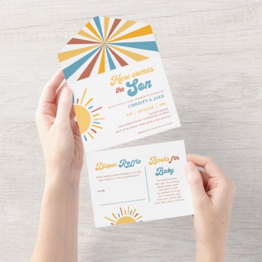 お坊ちゃんが生まれるよ！ベイビーシャワー オールインワン招待状 (貼ってはがせる)