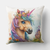 お城と花の夢のようなユニコーンの水色 クッション (裏面)