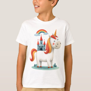 お城と虹の魔法のユニコーン – かわいい子供服 Tシャツ