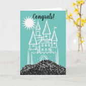 お城の新しい家のグリーティングカード カード (黄色い花)