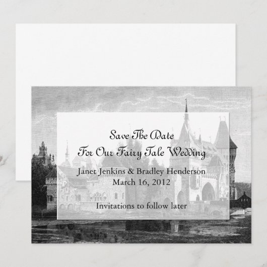 お城の結婚式場面日付予告 招待状 (正面/裏面)