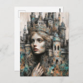 お城を頭に抱えたおとぎ話の女王 ポストカード (正面/裏面)