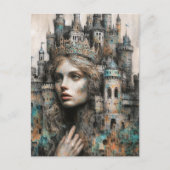 お城を頭に抱えたおとぎ話の女王 ポストカード (正面)