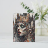お城を頭に抱えたおとぎ話の女王 ポストカード (スタンド正面)