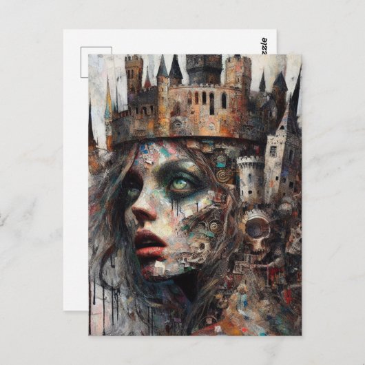お城を頭に抱えたおとぎ話の女王 ポストカード (正面/裏面)