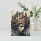 お城を頭に抱えたおとぎ話の女王 ポストカード (スタンド正面)