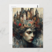 お城を頭に抱えたおとぎ話の女王 ポストカード (正面/裏面)