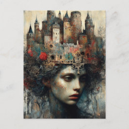 お城を頭に抱えたおとぎ話の女王 ポストカード