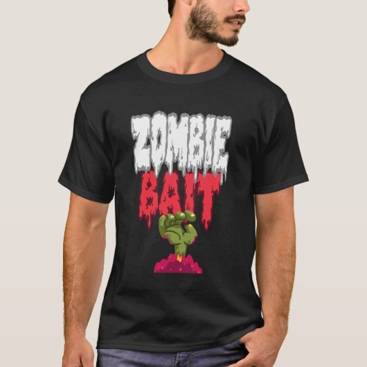 お墓から這い出るゾンビの餌 おもしろハロウィン Tシャツ (正面)
