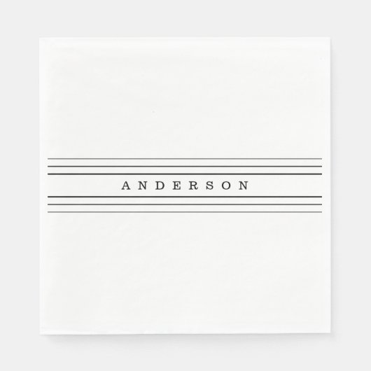お好きなテキストとモダンなストライプ | 黒と白 スタンダードランチョンナプキン (正面)