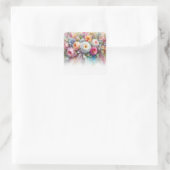 お好きなテキストを入れてオリジナルのウォーターカラーフラワーテンプレート スクエアシール (バッグ)